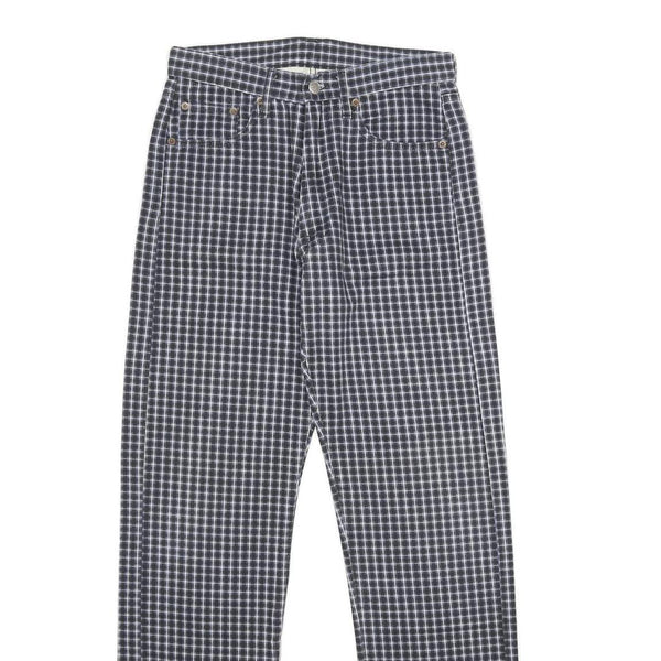 REPLAY Womens Regular Fit Blue Check Straight Leg Trousers W26 L30 Cotton Zip