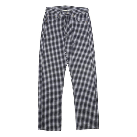 REPLAY Womens Regular Fit Blue Check Straight Leg Trousers W26 L30 Cotton Zip