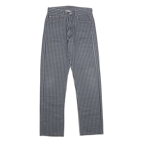 REPLAY Womens Regular Fit Blue Check Straight Leg Trousers W26 L30 Cotton Zip
