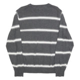 TOMMY HILFIGER Mens Grey & White Patterned Jumper V-Neck Basic Knit L Cotton