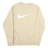 NIKE Mens Beige Sweatshirt Crew Neck L Cotton Logo Stripe Casual Wear