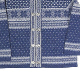 SUSAN BRISTOL Girls Blue Patterned Wool Jumper Button Up Round Neck Chunky Knit