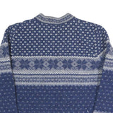 SUSAN BRISTOL Girls Blue Patterned Wool Jumper Button Up Round Neck Chunky Knit