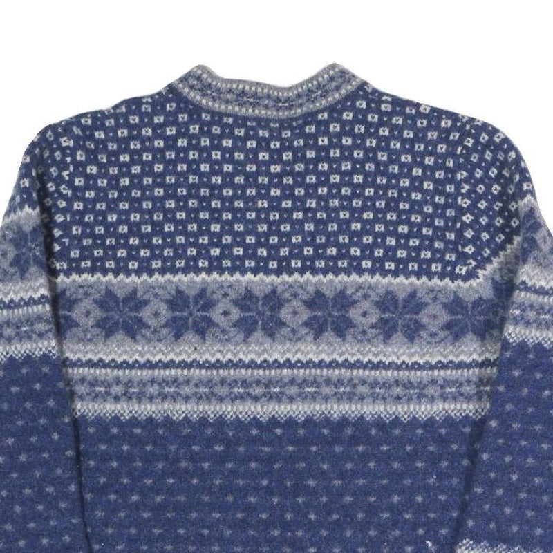 SUSAN BRISTOL Girls Blue Patterned Wool Jumper Button Up Round Neck Chunky Knit