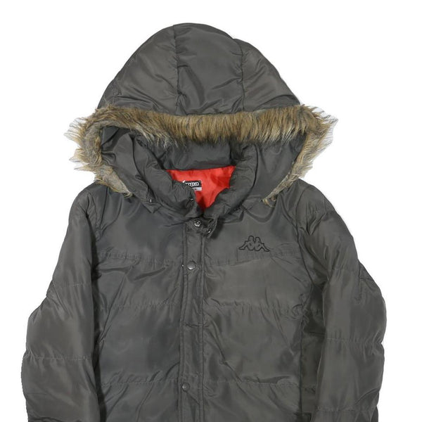 KAPPA Womens Grey Faux Fur Hooded Zip Jacket L Polyester Blend Puffer Warm