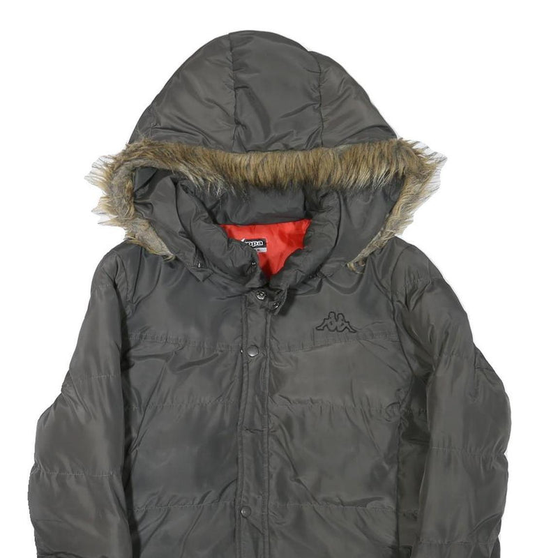 KAPPA Womens Grey Faux Fur Hooded Zip Jacket L Polyester Blend Puffer Warm