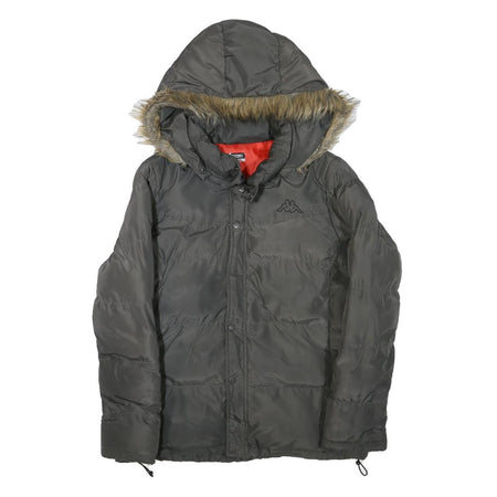 KAPPA Womens Grey Faux Fur Hooded Zip Jacket L Polyester Blend Puffer Warm