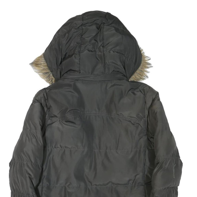 KAPPA Womens Grey Faux Fur Hooded Zip Jacket L Polyester Blend Puffer Warm