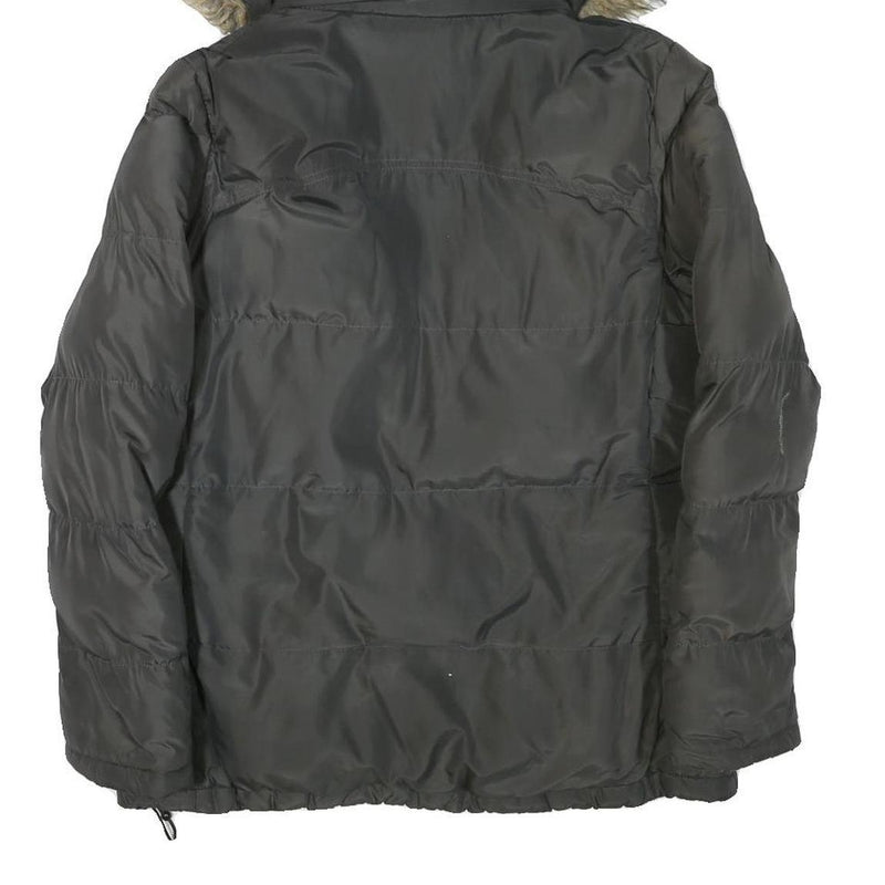 KAPPA Womens Grey Faux Fur Hooded Zip Jacket L Polyester Blend Puffer Warm