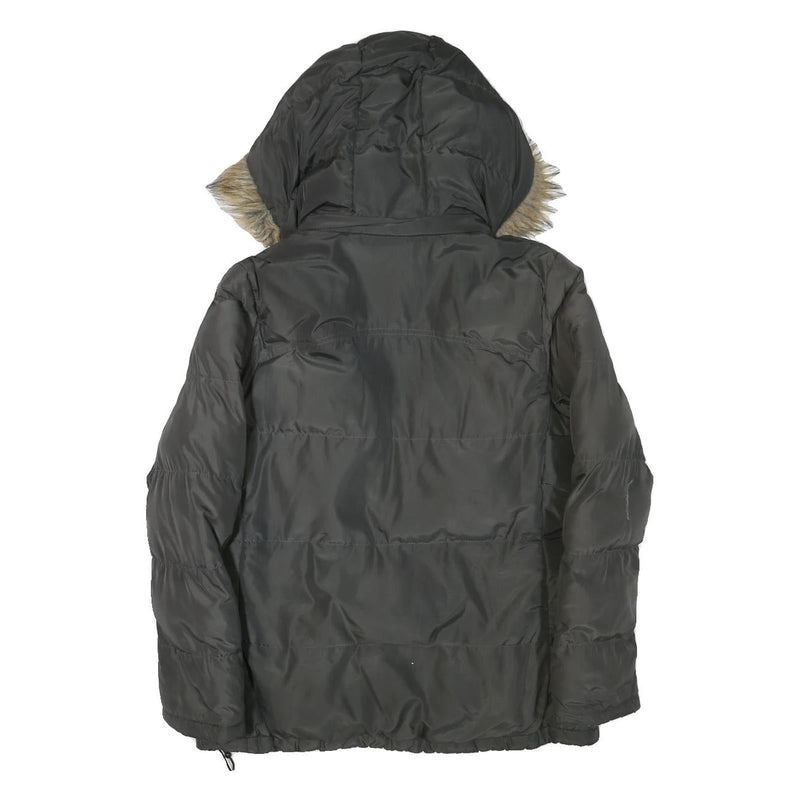 KAPPA Womens Grey Faux Fur Hooded Zip Jacket L Polyester Blend Puffer Warm