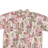 BISHOP ST Mens Cream & Red Leaf Print Cotton Shirt L Casual Summer Beachwear