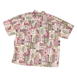 BISHOP ST Mens Cream & Red Leaf Print Cotton Shirt L Casual Summer Beachwear