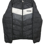 ELLESSE Mens Black Grey & White Hooded Quilted Jacket L Polyester Zip