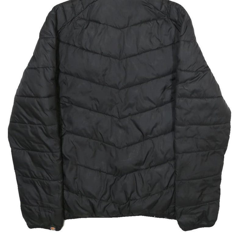 ELLESSE Mens Black Grey & White Hooded Quilted Jacket L Polyester Zip