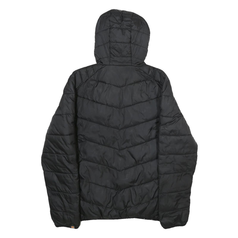 ELLESSE Mens Black Grey & White Hooded Quilted Jacket L Polyester Zip