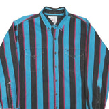 MIDWEST GARMENT Mens Blue & Black Stripe Cotton Blend Shirt M Button-Down Collar