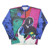 LOFFLER Mens Blue & Maroon Abstract Graphic T-Shirt XL Long Sleeve 1/4 Zip