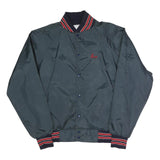 Mens Navy Blue Red Trim Cycling Embroidered Nylon Bomber Jacket L Lightweight