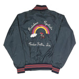 Mens Navy Blue Red Trim Cycling Embroidered Nylon Bomber Jacket L Lightweight