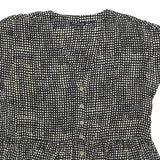 LAURA ASHLEY Womens Black & Cream Printed Top Short Sleeve V-Neck UK 6 Summer