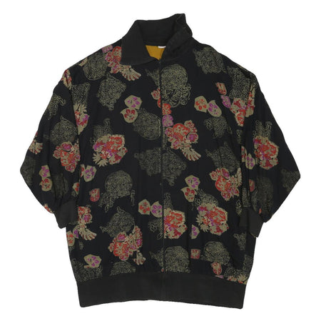 Womens Black Patterned Zip Jacket XL Polyester Blend Classic Casual Outerwear