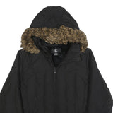 CALVIN KLEIN Womens Black Jacket XL Polyester Blend Hooded Zip Plain Winter Coat