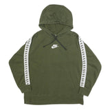 NIKE Womens Green Hoodie L Cotton Blend Pullover Logo Tape Detail