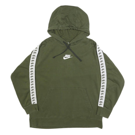 NIKE Womens Green Hoodie L Cotton Blend Pullover Logo Tape Detail