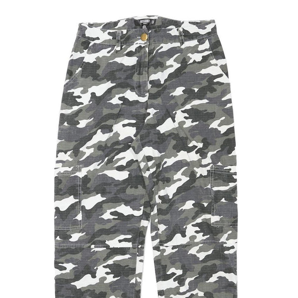 MISSGUIDED Womens Cotton Blend Grey & White Camouflage Relaxed Tapered Trousers