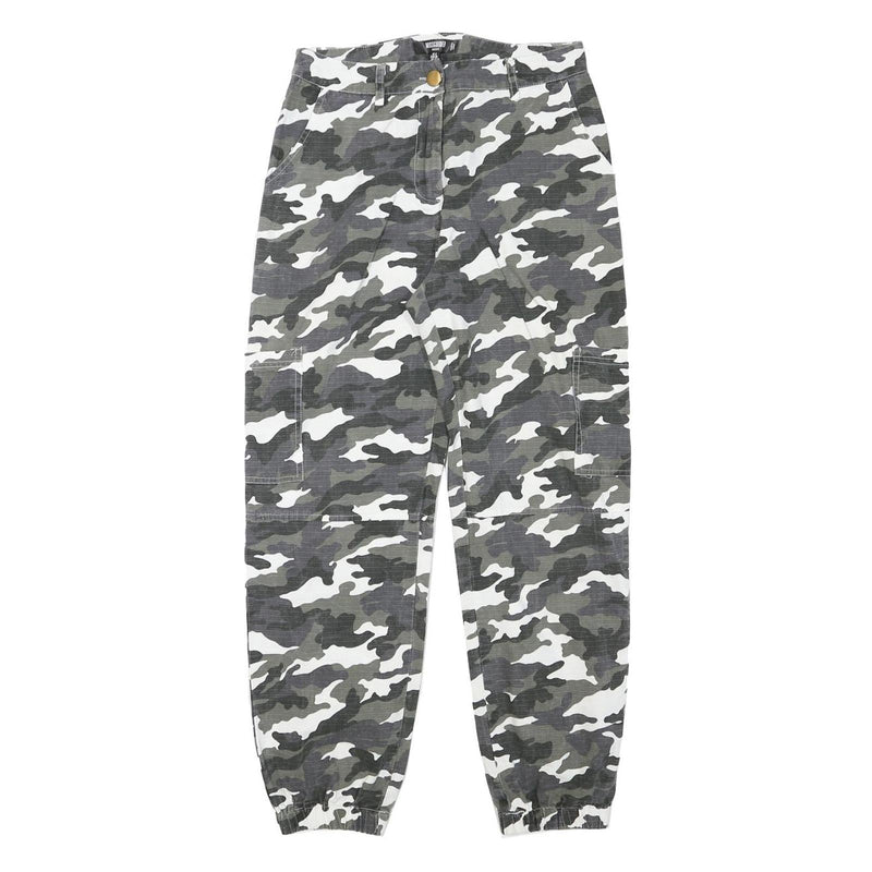 MISSGUIDED Womens Cotton Blend Grey & White Camouflage Relaxed Tapered Trousers