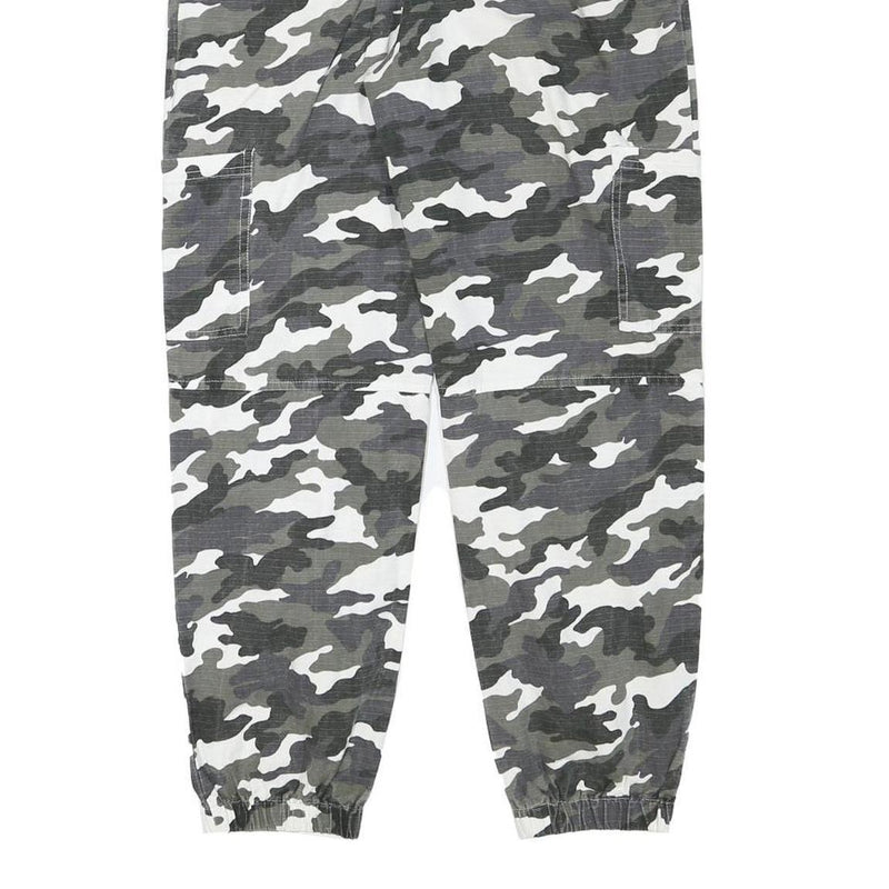 MISSGUIDED Womens Cotton Blend Grey & White Camouflage Relaxed Tapered Trousers