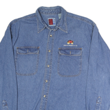 SUNBELT Mens Blue Denim Cotton Shirt L Wells Fargo Logo Long Sleeve Casual