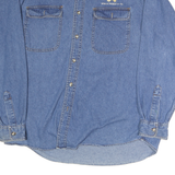 SUNBELT Mens Blue Denim Cotton Shirt L Wells Fargo Logo Long Sleeve Casual
