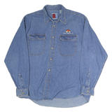 SUNBELT Mens Blue Denim Cotton Shirt L Wells Fargo Logo Long Sleeve Casual