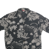 WINNIE FASHION Mens Black Hawaiian Pattern Shirt XL Cotton Casual Summer