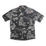 WINNIE FASHION Mens Black Hawaiian Pattern Shirt XL Cotton Casual Summer