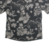WINNIE FASHION Mens Black Hawaiian Pattern Shirt XL Cotton Casual Summer