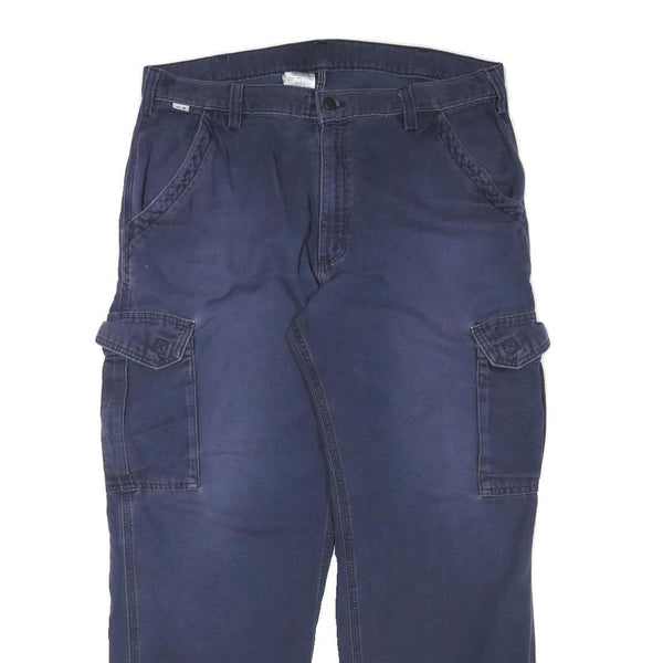 CARHARTT Mens Navy Relaxed Cargo Trousers W36 L29 Cotton Blend Workwear
