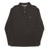 NAUTICA Mens Black Long Sleeve Plain Polo Shirt M Cotton Blend Classic Comfort
