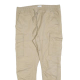 H&M Mens Slim Fit Beige Cargo Trousers W36 L30 Drawstring Cotton Blend Casual