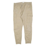 H&M Mens Slim Fit Beige Cargo Trousers W36 L30 Drawstring Cotton Blend Casual