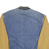 PORT AUTHORITY Mens Blue & Beige Denim Cotton Varsity Jacket L Zip Casual Retro