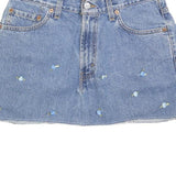 LEVI'S Womens Blue Denim Mini Cotton Skirt M Embroidered Floral Design