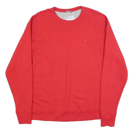 CHAMPION Mens Red Crew Neck L Cotton Blend Pullover Sweatshirt Classic Fit