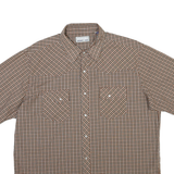 WRANGLER Mens Brown & Cream Checked Western Shirt XL Short Sleeve Cotton Blend