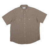 WRANGLER Mens Brown & Cream Checked Western Shirt XL Short Sleeve Cotton Blend