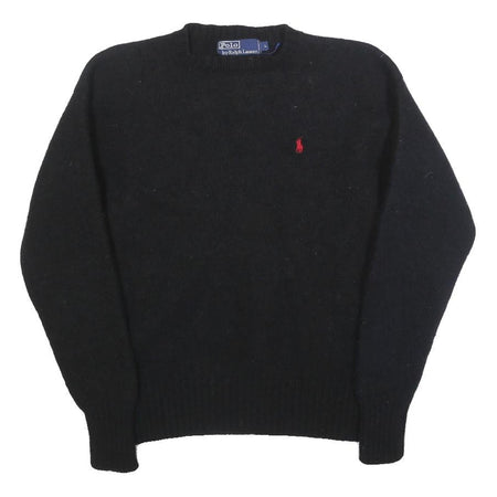 POLO RALPH LAUREN Boys Black Wool Plain Crew Neck Basic Knit Jumper L