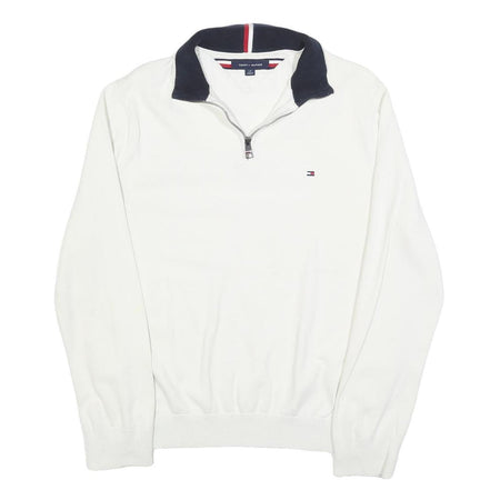 TOMMY HILFIGER Mens White & Navy Collar L Sweatshirt Cotton Pullover Long Sleeve