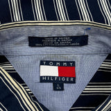 Vintage Tommy Hilfiger Striped Short Sleeve Shirt - Large Navy Cotton