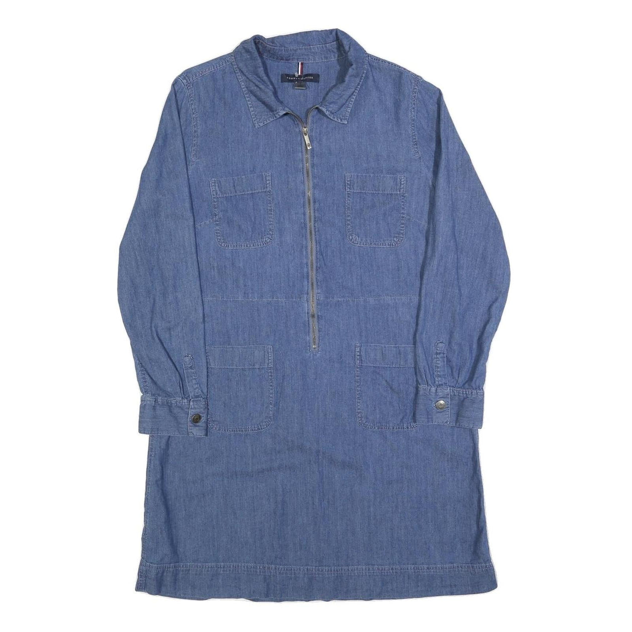 TOMMY HILFIGER Womens Blue Denim Day Dress Cotton Blend Long Sleeve L – Cerqular